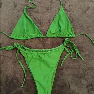 Vibrant Lime Green Triangle Tie-Side Bikini Set